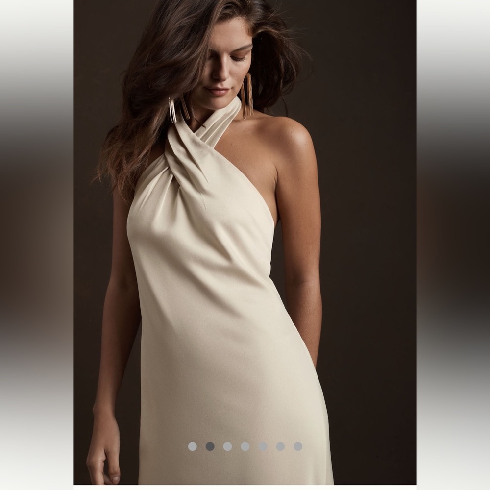 Like new champagne color halter gown; worn once, in perfect condition. - Picture 3 of 3